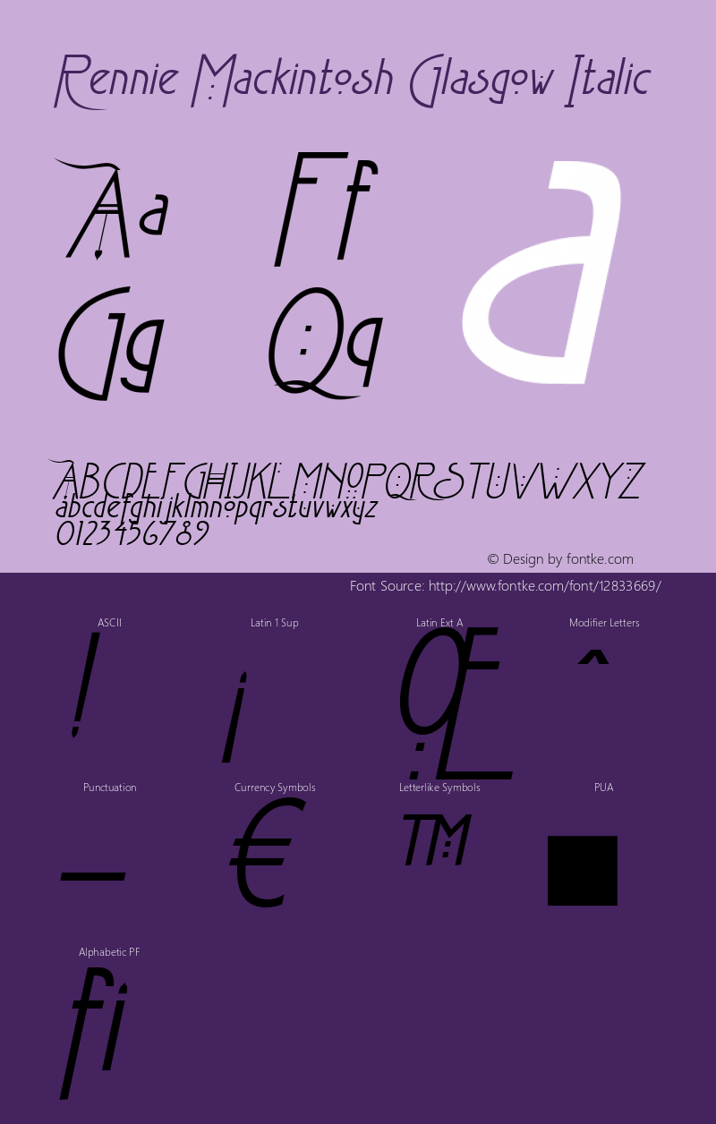 Rennie Mackintosh Glasgow Italic Version 1.01 Font Sample