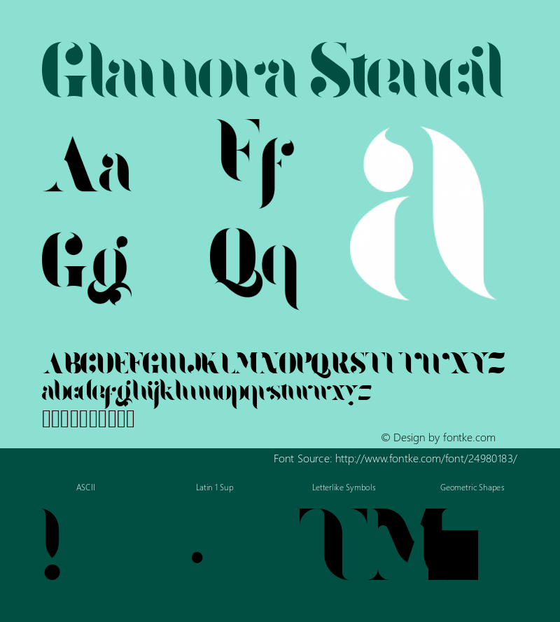 Glamora Stencil Regular Version 1.000;PS 001.000;hotconv 1.0.70;makeotf.lib2.5.58329 Font Sample