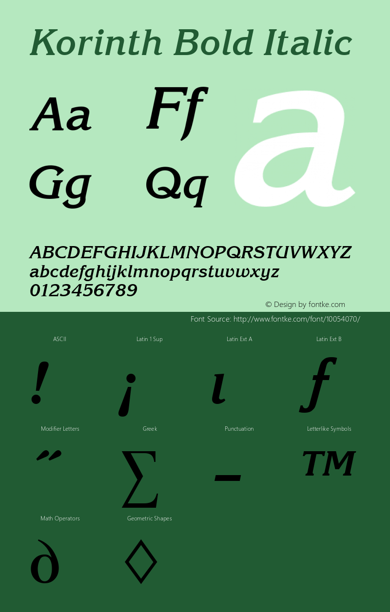 Korinth Bold Italic Altsys Fontographer 3.5  4/10/93 Font Sample