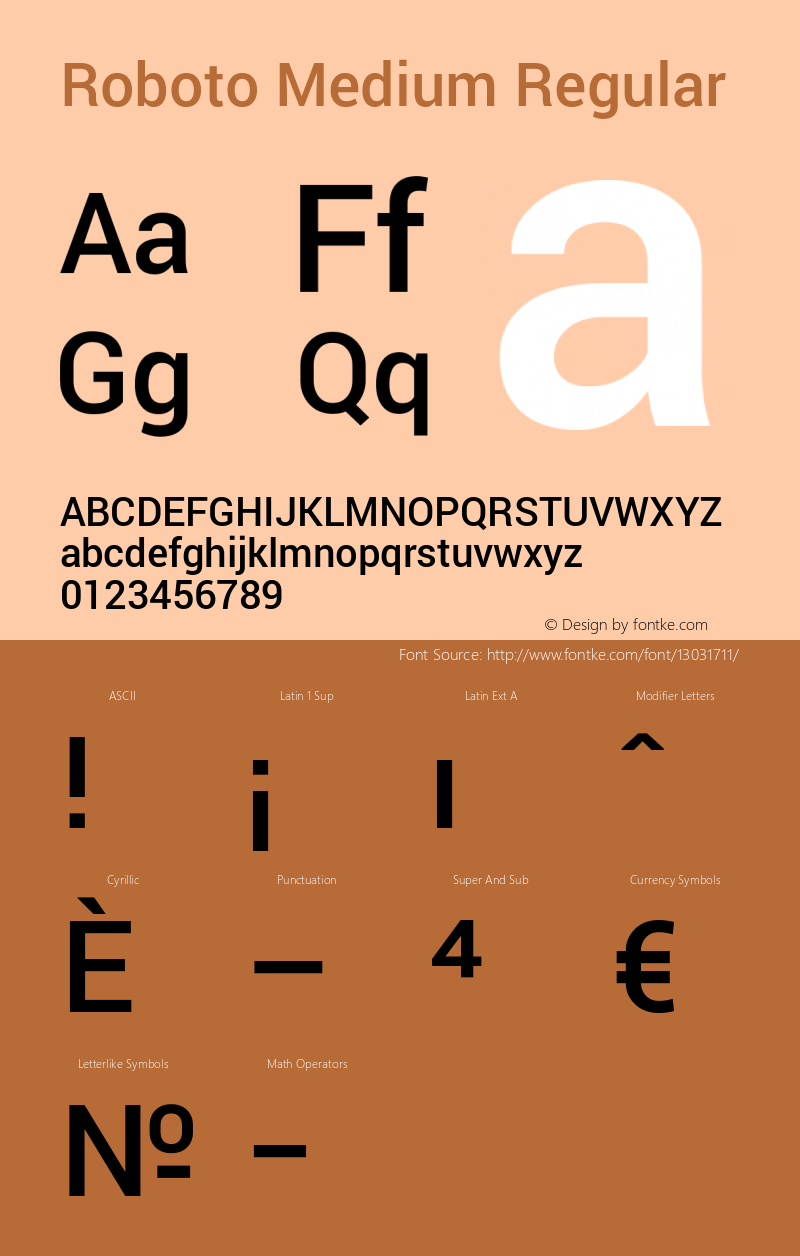 Roboto Medium Regular Version 1.100141; 2013 Font Sample