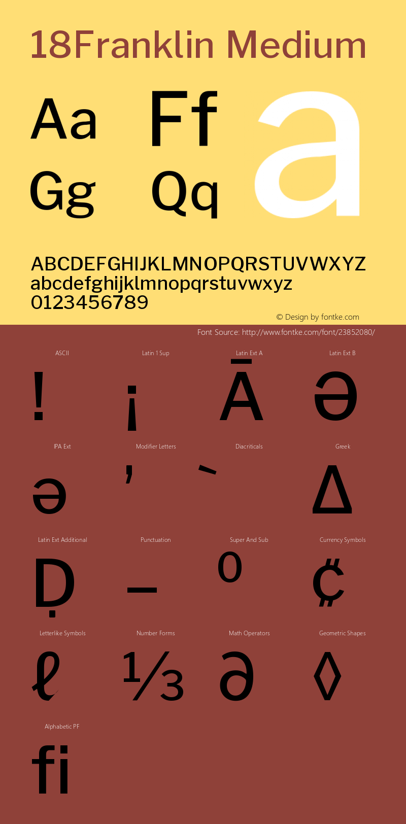 18Franklin-Medium Version 0.018;PS 000.018;hotconv 1.0.88;makeotf.lib2.5.64775 Font Sample