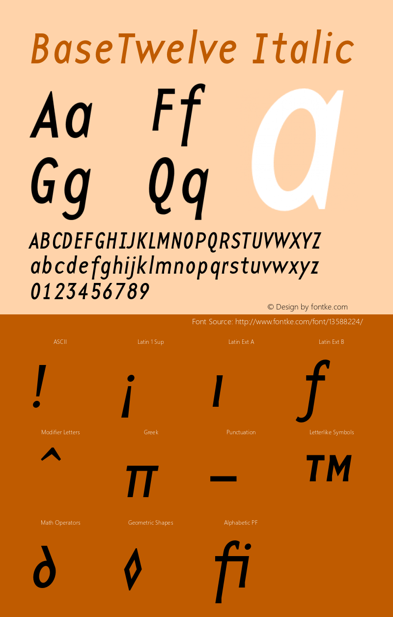 BaseTwelve Italic 001.000 Font Sample