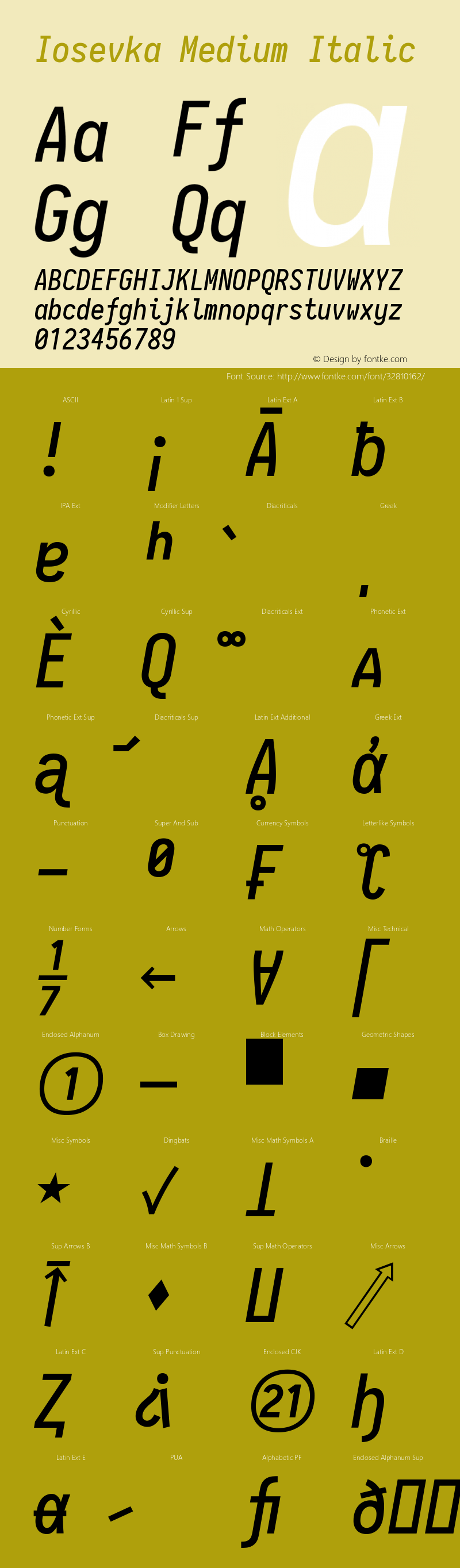 Iosevka Medium Italic 2.2.1 Font Sample