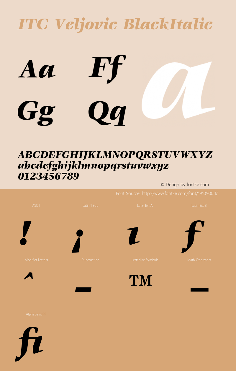 ITC Veljovic Black Italic Version 001.000 Font Sample