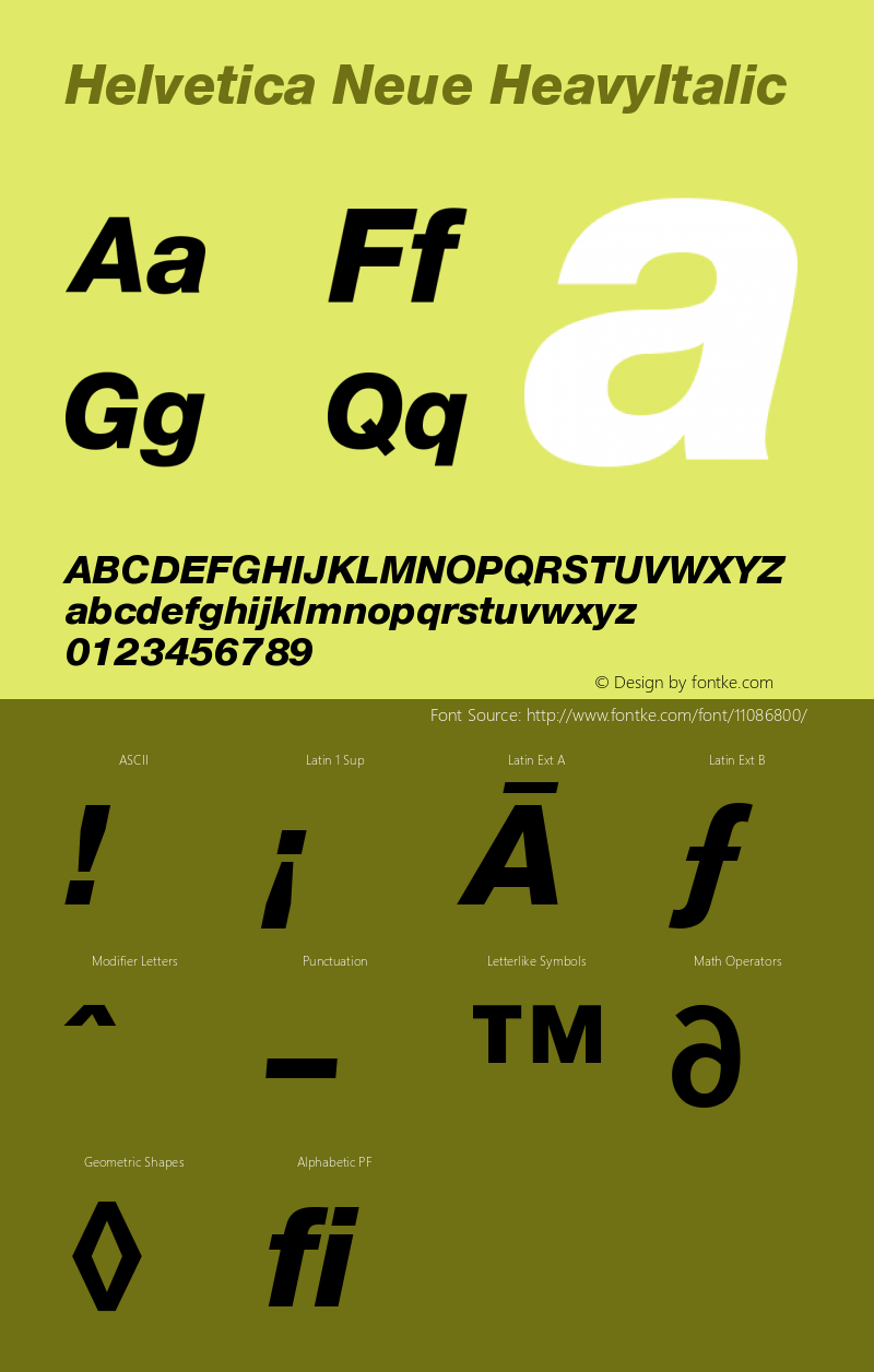 Helvetica Neue HeavyItalic Version 001.000 Font Sample