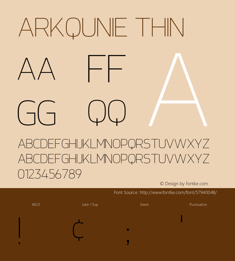 Arkqunie Thin Version 1.00;March 6, 2020;FontCreator 11.5.0.2422 64-bit Font Sample