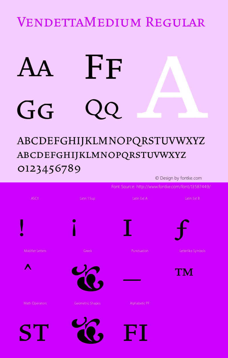 VendettaMedium Regular 001.000 Font Sample