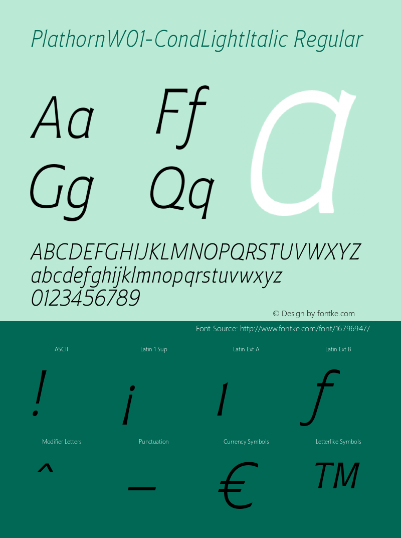 PlathornW01-CondLightItalic Regular Version 1.00 Font Sample