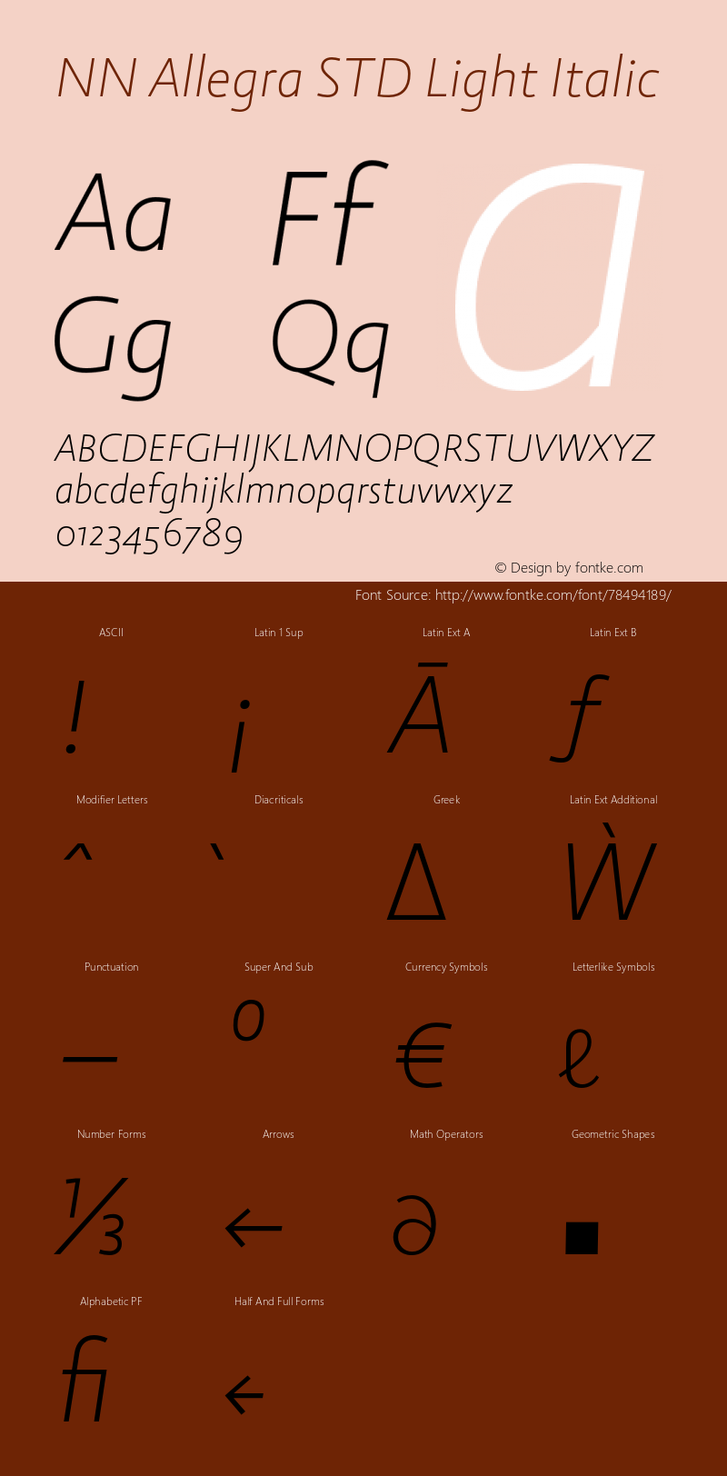 NNAllegraSTD-LightItalic Version 2.005 Font Sample