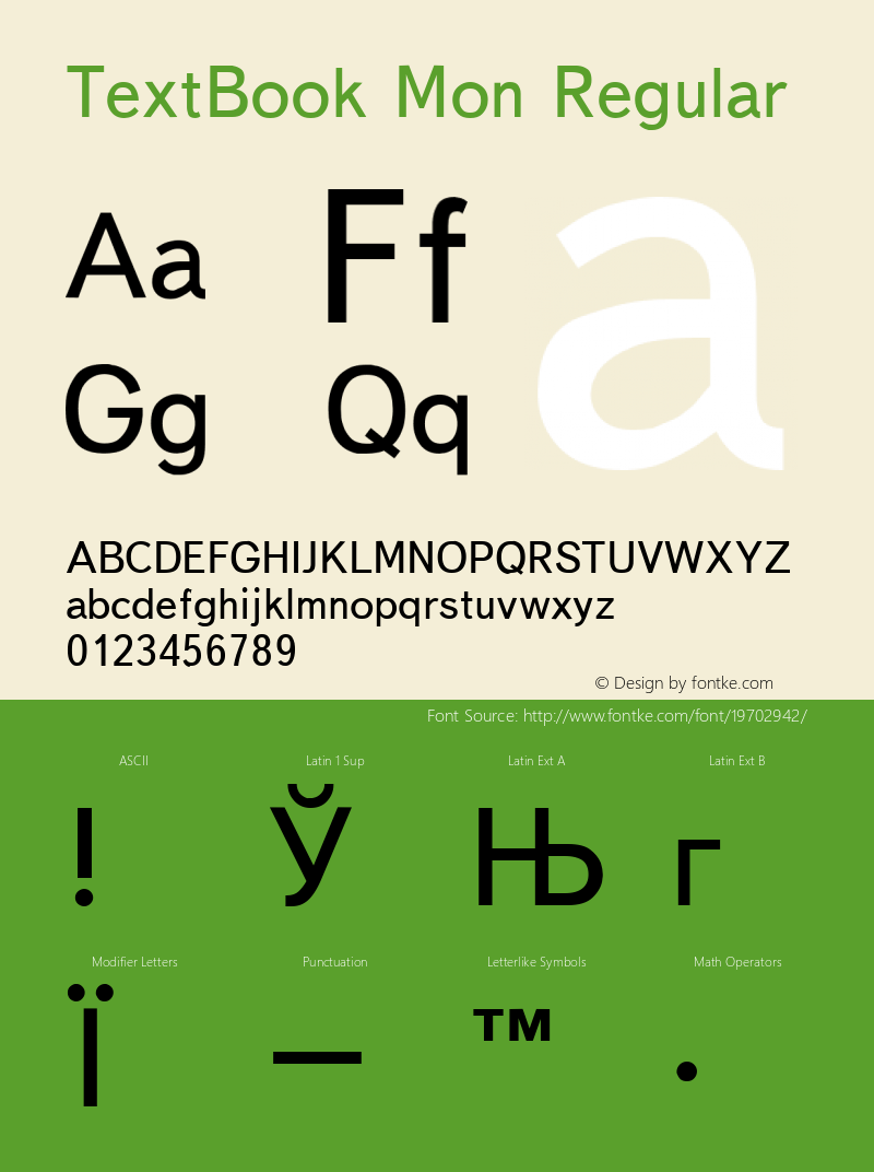 TextBook Mon 2.00 Font Sample