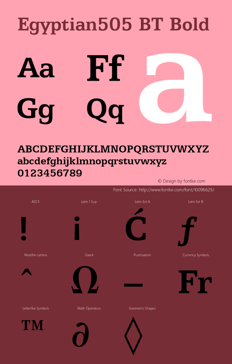 Egyptian505 BT Bold Version 2.001 mfgpctt 4.4 Font Sample