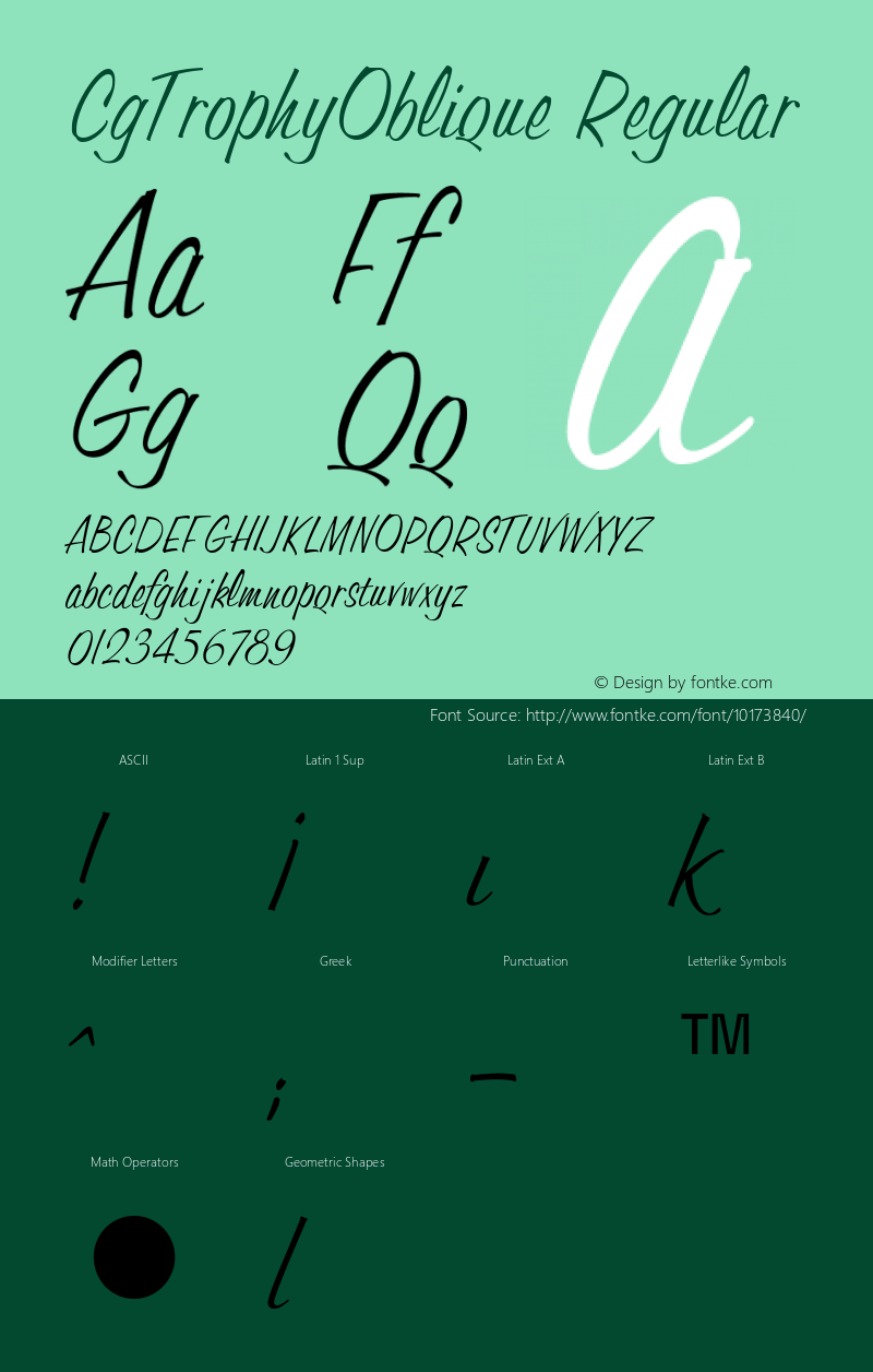 CgTrophyOblique Regular Version 1.01 Font Sample