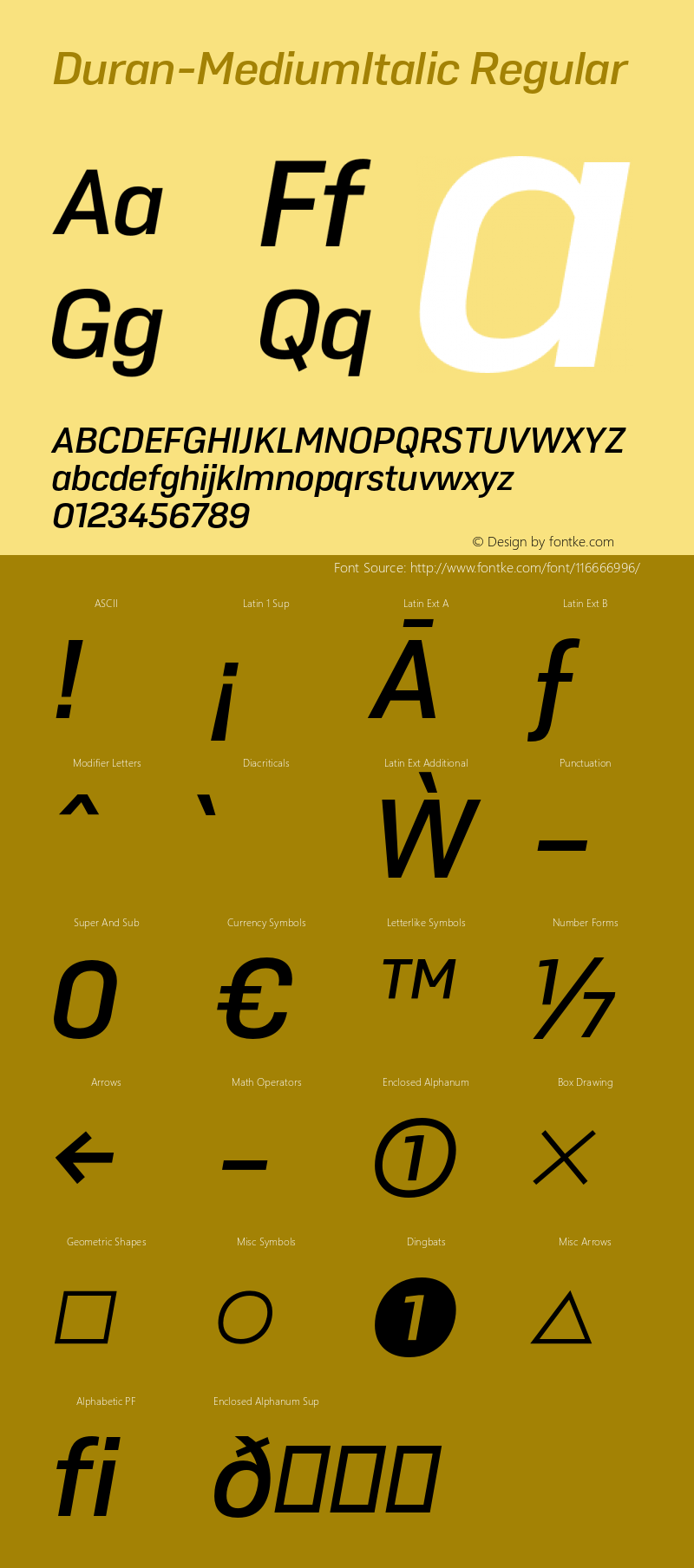 Duran W05 Medium Italic Version 1.00 Font Sample