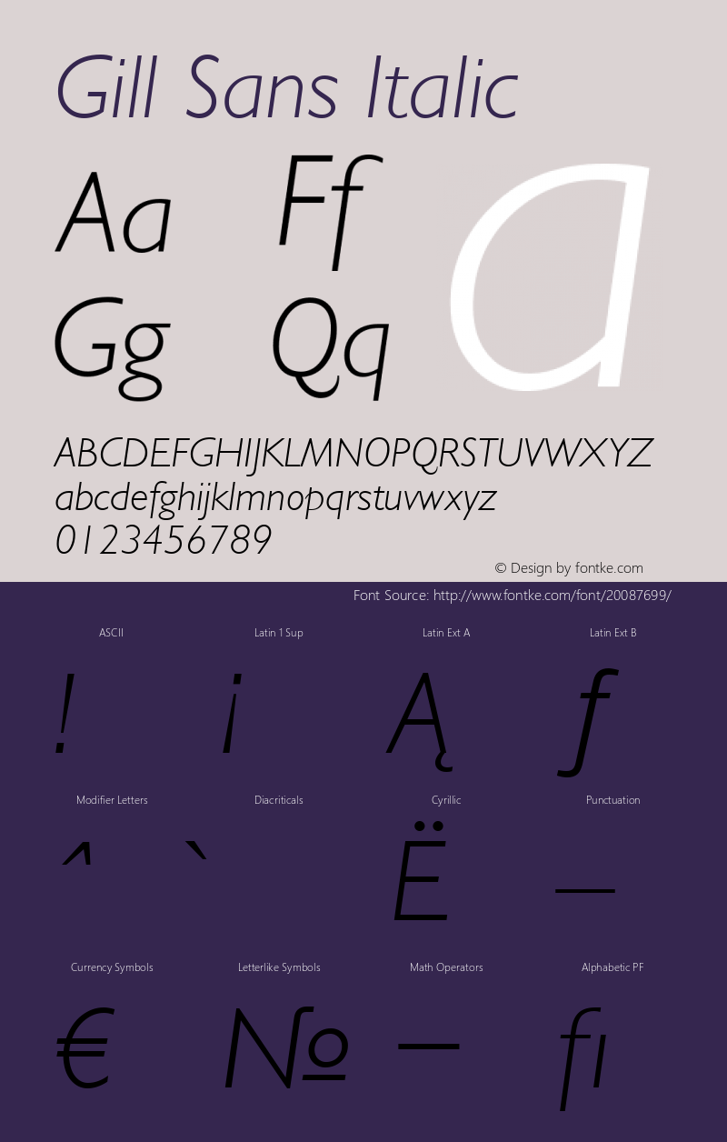 Gill Sans Light Italic 9.0d6e1 Font Sample