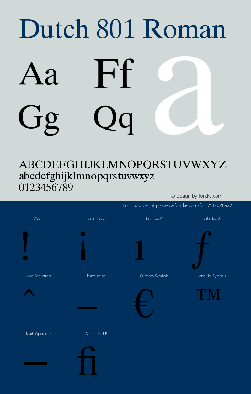 Dutch 801 Roman Version 003.001 Font Sample