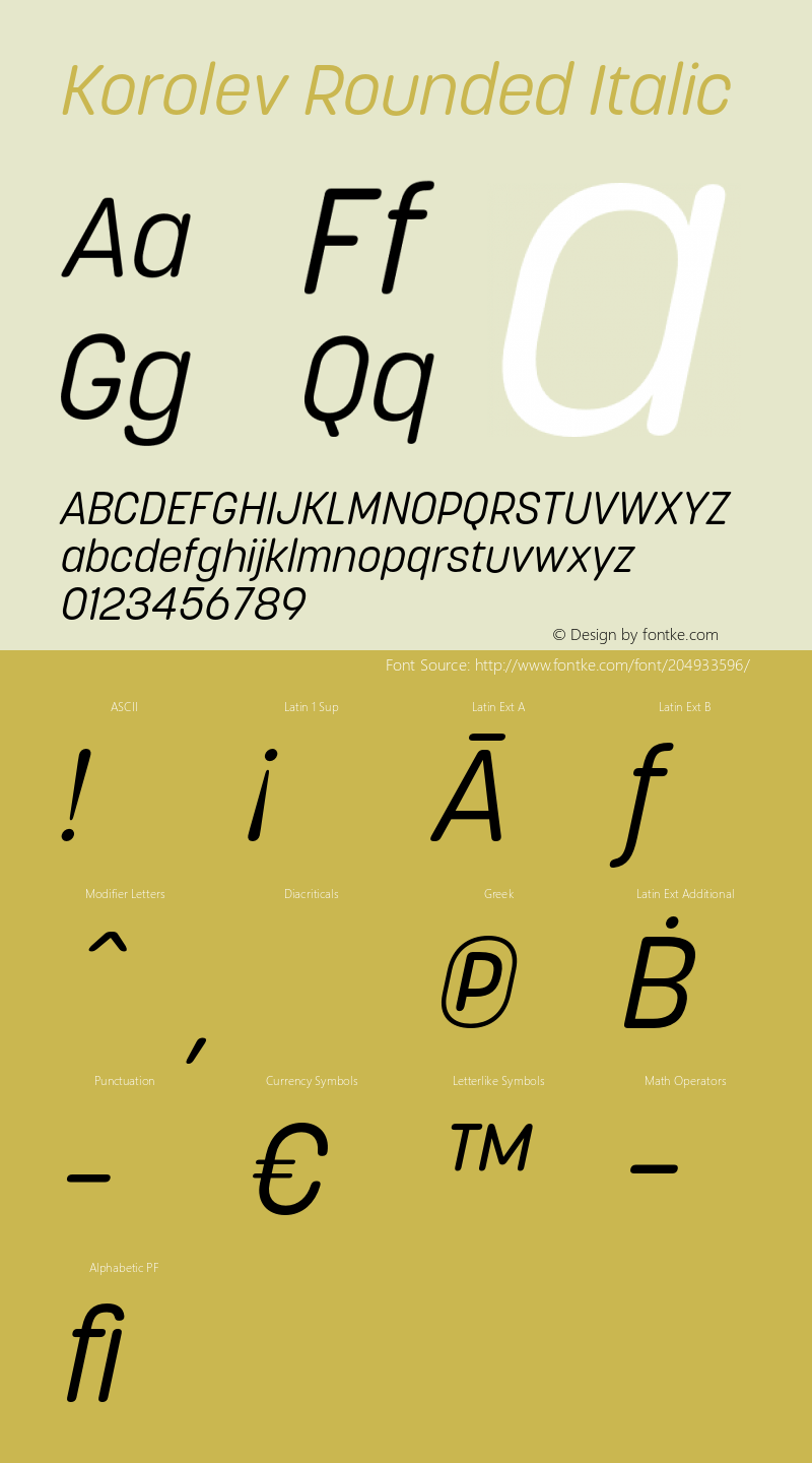 Korolev Rounded Regular Italic Version 2.000;hotconv 1.0.109;makeotfexe 2.5.65596图片样张