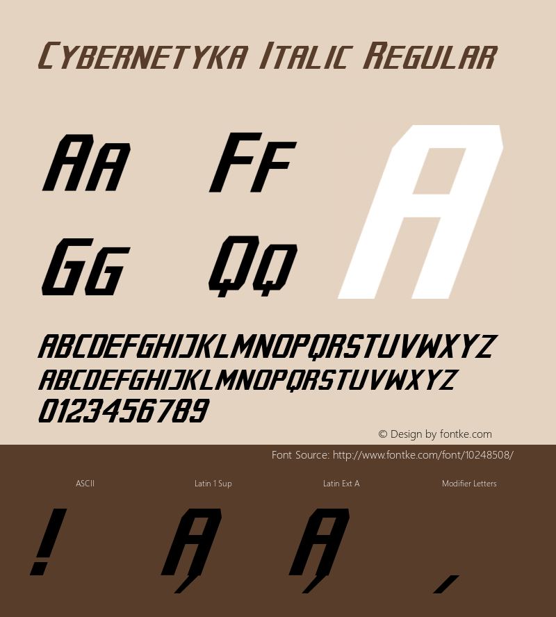 Cybernetyka Italic Regular Version 1.000;PS 001.000;hotconv 1.0.38 Font Sample