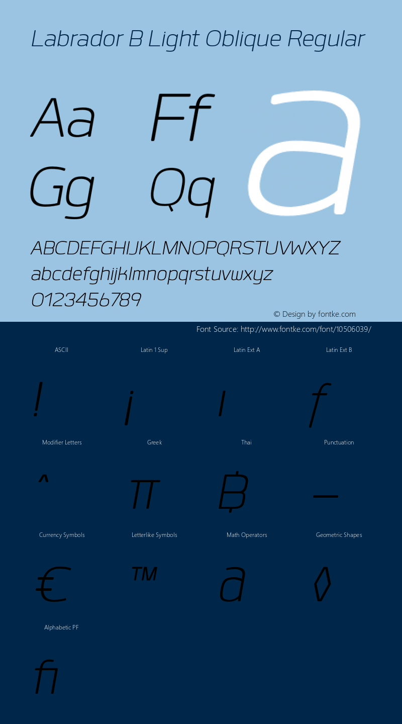 Labrador B Light Oblique Regular Version 1.000 Font Sample