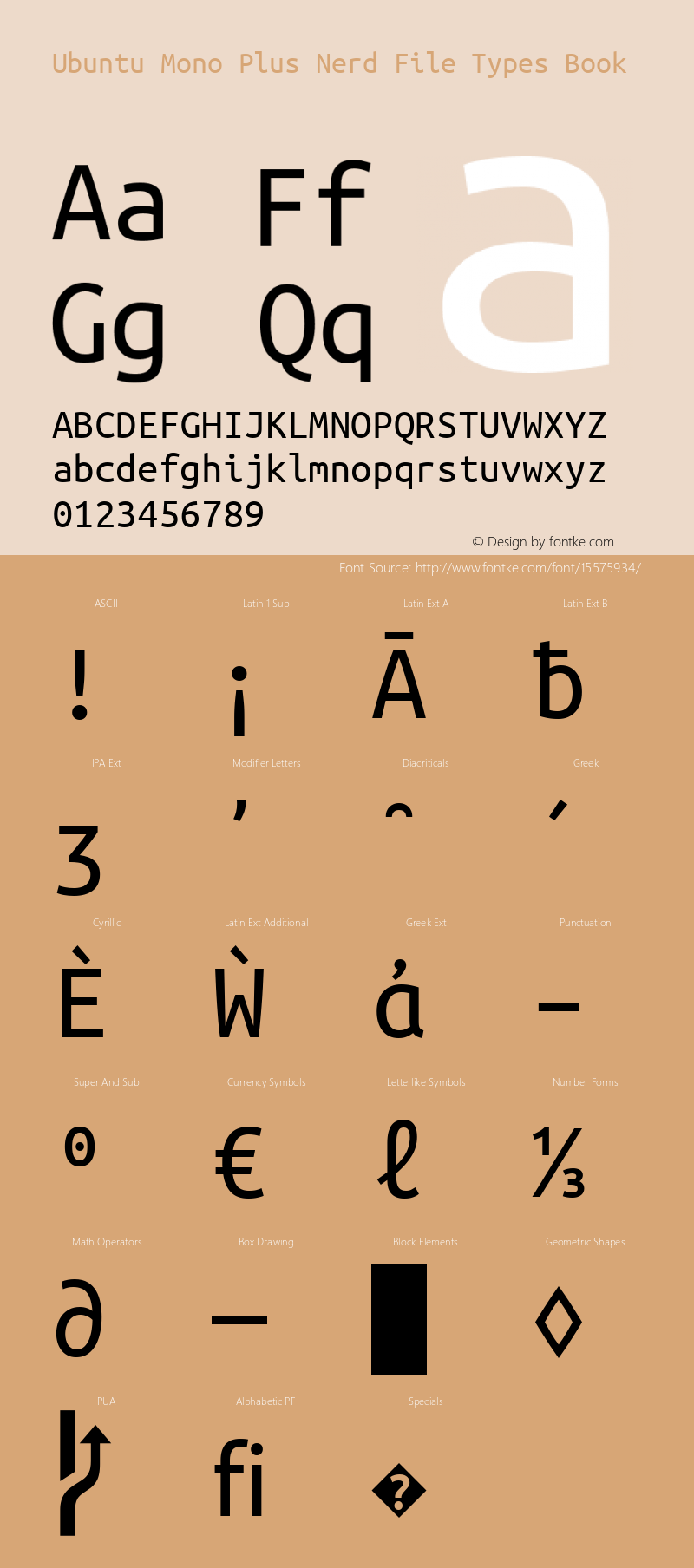 Ubuntu Mono Plus Nerd File Types Book Version 0.80 Font Sample