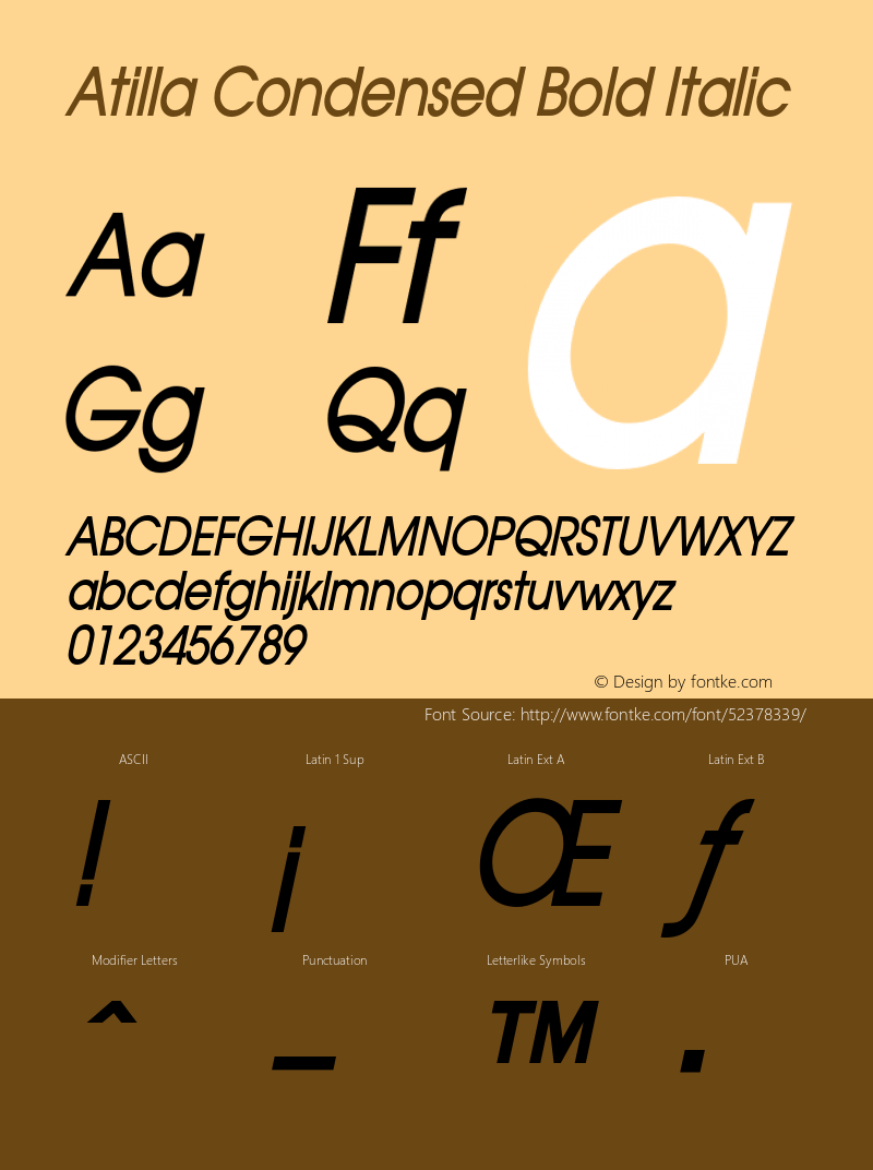 AtillaCondensedBoldItalic Altsys Fontographer 4.1 1/27/95 {DfLp-URBC-66E7-7FBL-FXFA} Font Sample