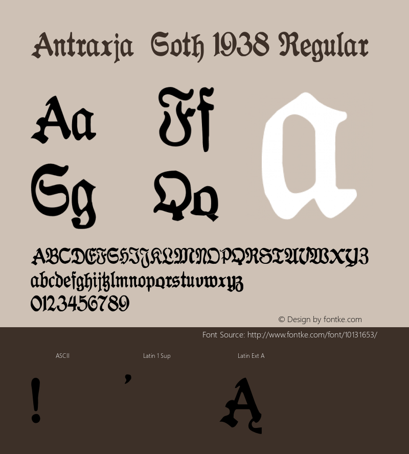 Antraxja  Goth 1938 Regular Version 1.000;PS 001.000;hotconv 1.0.38 Font Sample