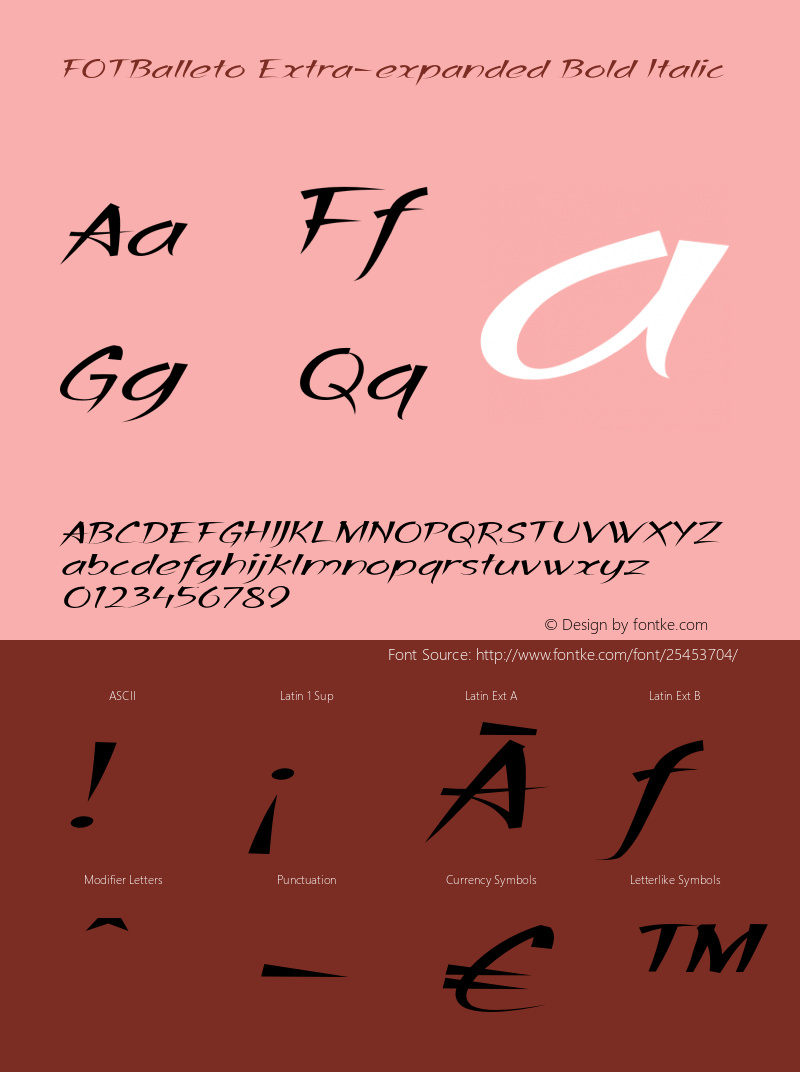 FOTBalleto-ExtraexpandedBoldItalic Version 1.500 Font Sample