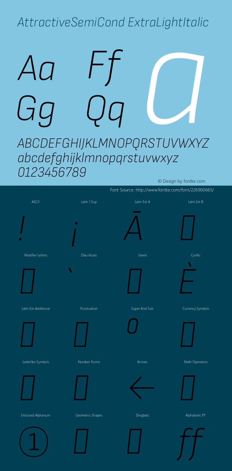 AttractiveSemiCond ExtraLightItalic Version 3.001图片样张