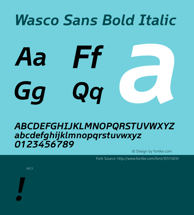 Wasco Sans Bold Italic Version 1.00 Font Sample