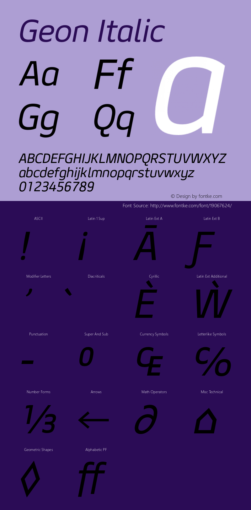 Geon Italic Version 1.000 Font Sample