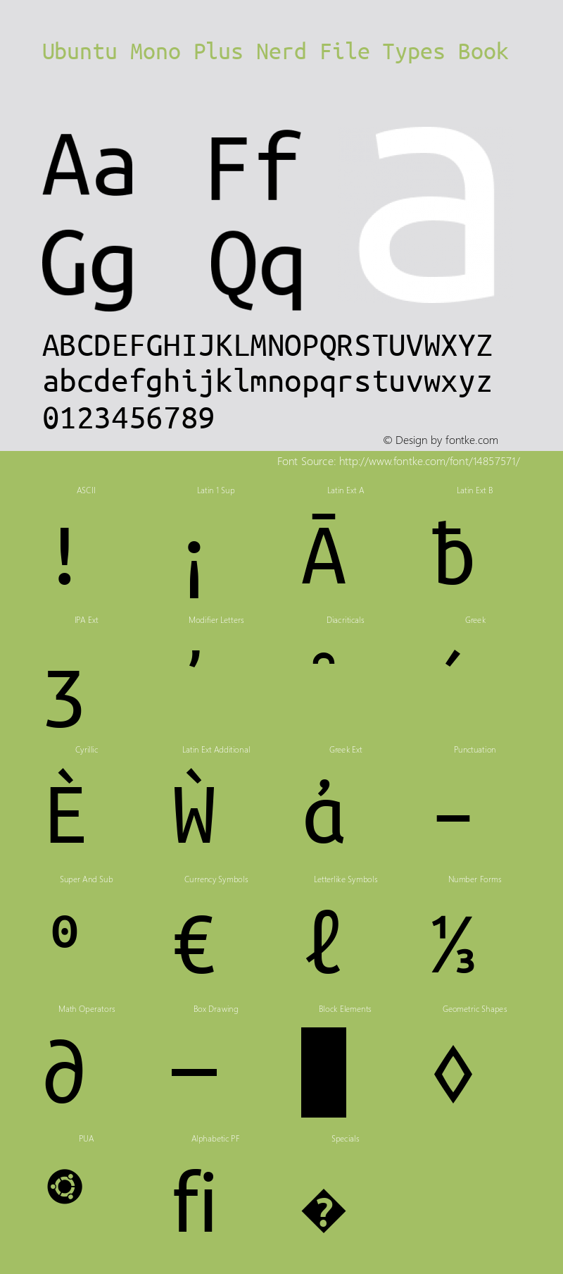 Ubuntu Mono Plus Nerd File Types Book Version 0.80 Font Sample