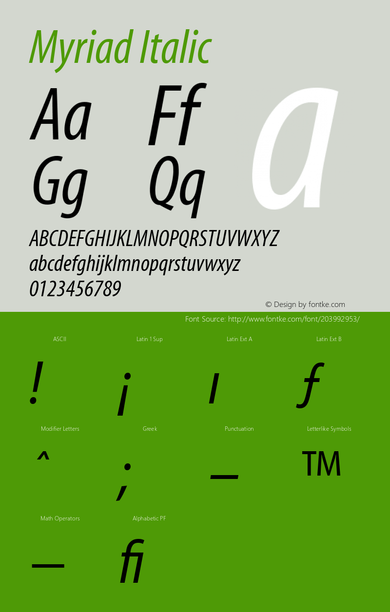 Myriad Cn Italic Version 001.000图片样张