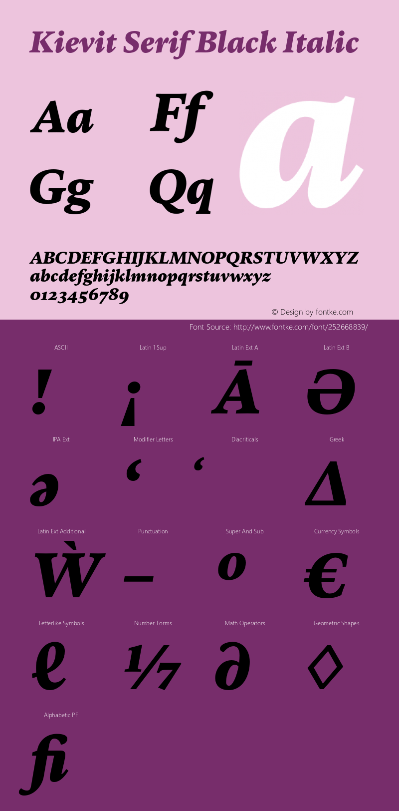 Kievit Serif Black Italic Version 7.700, build 1040, FoPs, FL 5.04图片样张