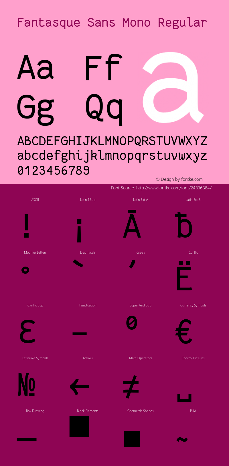 Fantasque Sans Mono Regular Version 1.7.1 ; ttfautohint (v1.4.1.16-c0b8) Font Sample