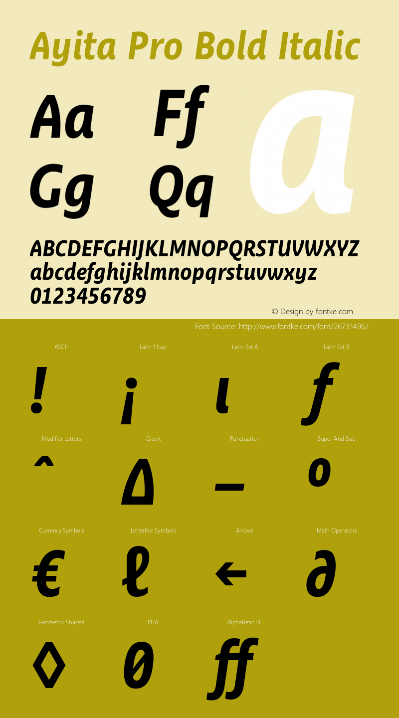 Ayita Pro Bold Italic Version 1.10 Font Sample