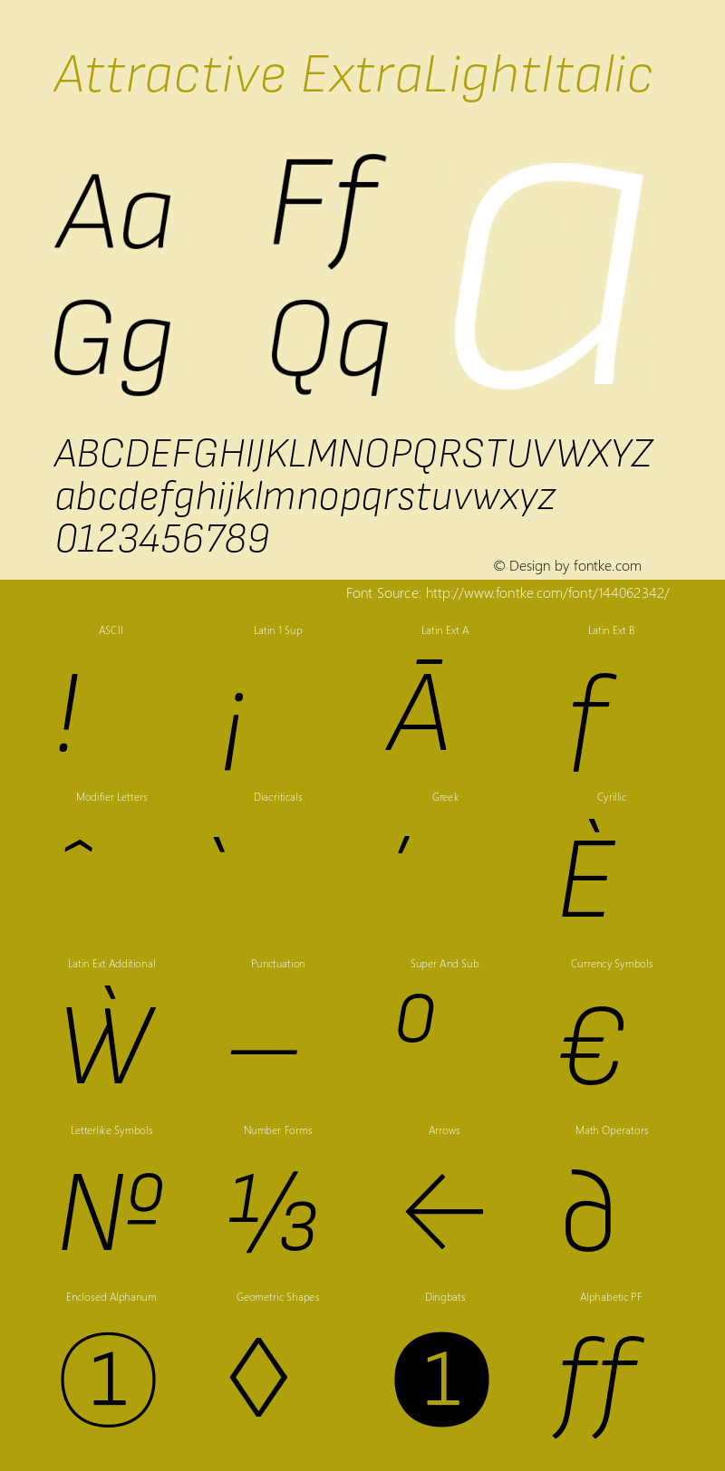 Attractive ExtraLightItalic Version 3.001;PS 003.001;hotconv 1.0.88;makeotf.lib2.5.64775 Font Sample