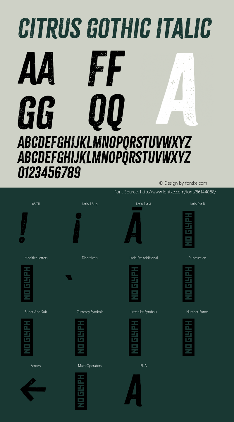 Citrus Gothic Italic Version 1.000;PS 001.000;hotconv 1.0.88;makeotf.lib2.5.64775 Font Sample