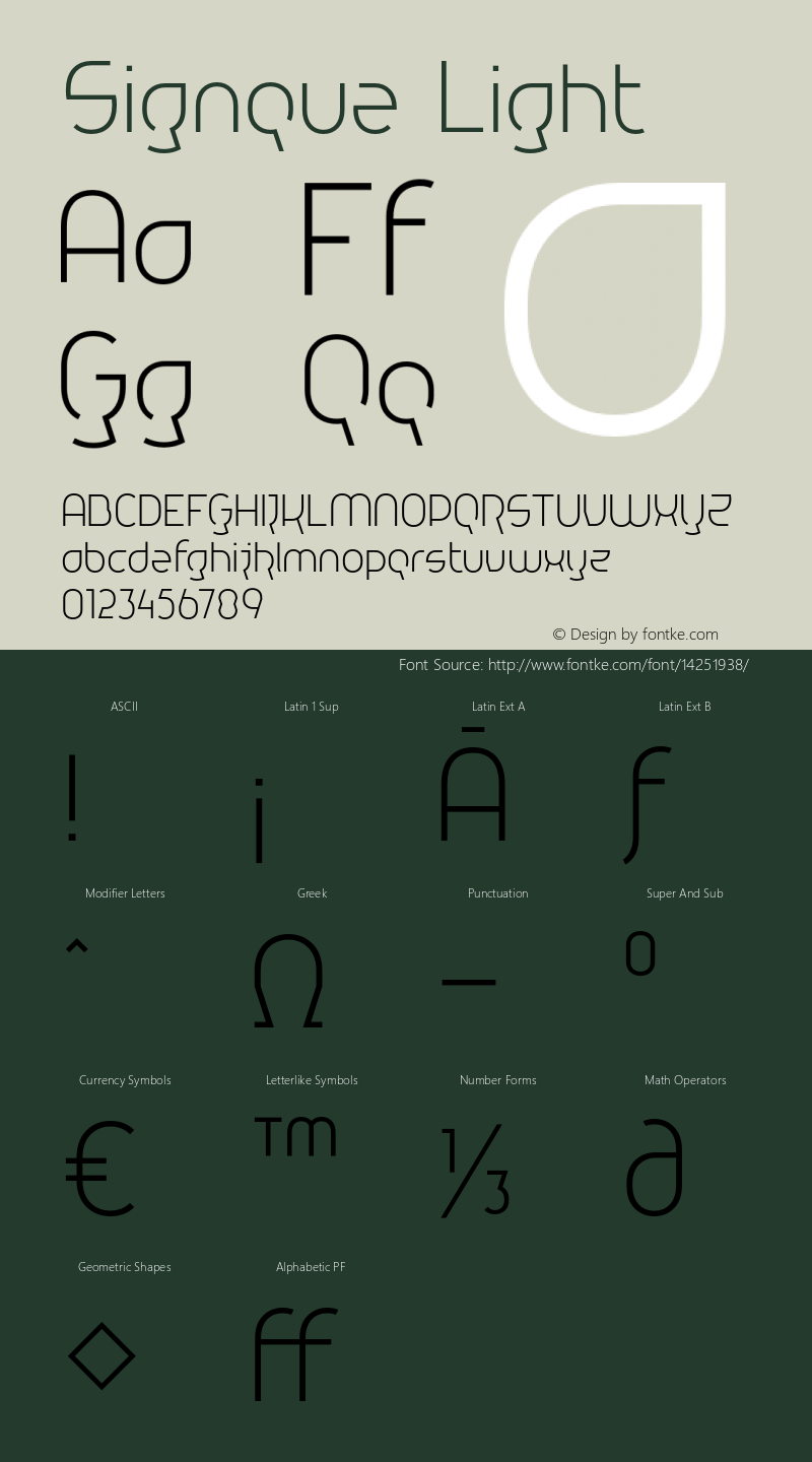 Signque Light Version 1.002 Font Sample