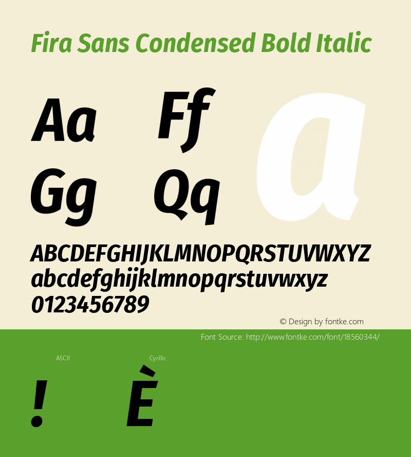 Fira Sans Condensed Bold Italic Version 4.203;PS 004.203;hotconv 1.0.88;makeotf.lib2.5.64775; ttfautohint (v1.4.1) Font Sample