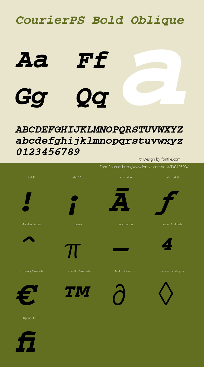 CourierPS Bold Oblique Version 1.3 (Hewlett-Packard) Font Sample