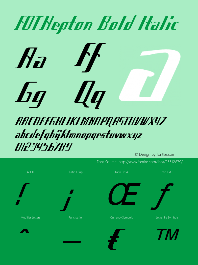 FOTHepton-BoldItalic Version 1.000 Font Sample