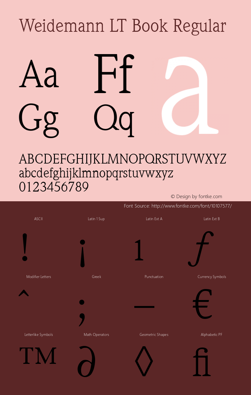 Weidemann LT Book Regular Version 6.1; 2002 Font Sample