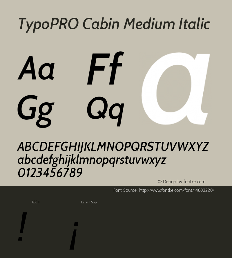 TypoPRO Cabin Medium Italic Version 1.005 Font Sample