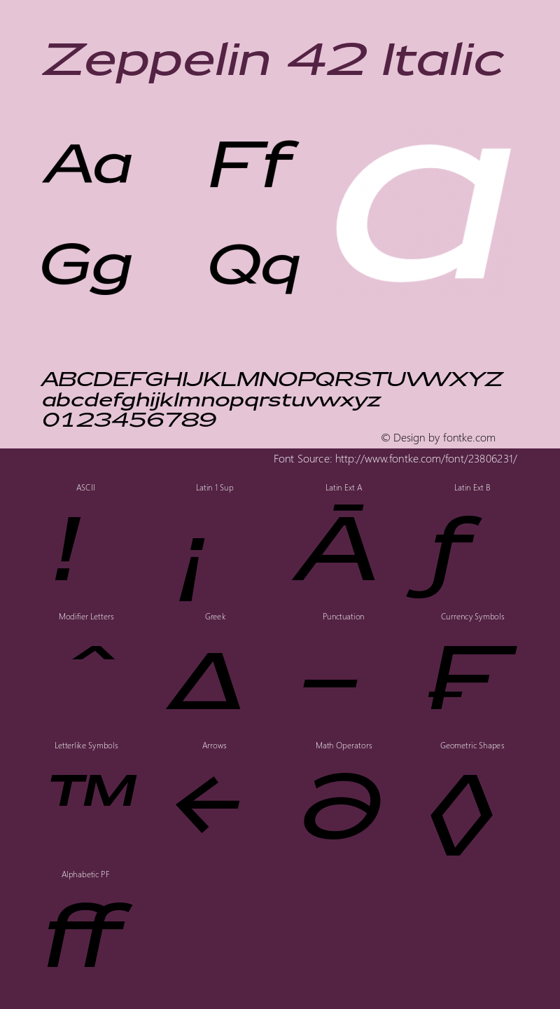 Zeppelin 42 Italic Version 1.000;PS 001.000;hotconv 1.0.38 Font Sample