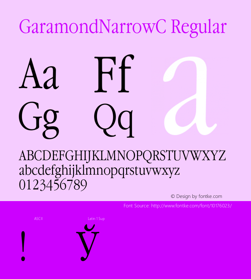 GaramondNarrowC Regular 001.000 Font Sample
