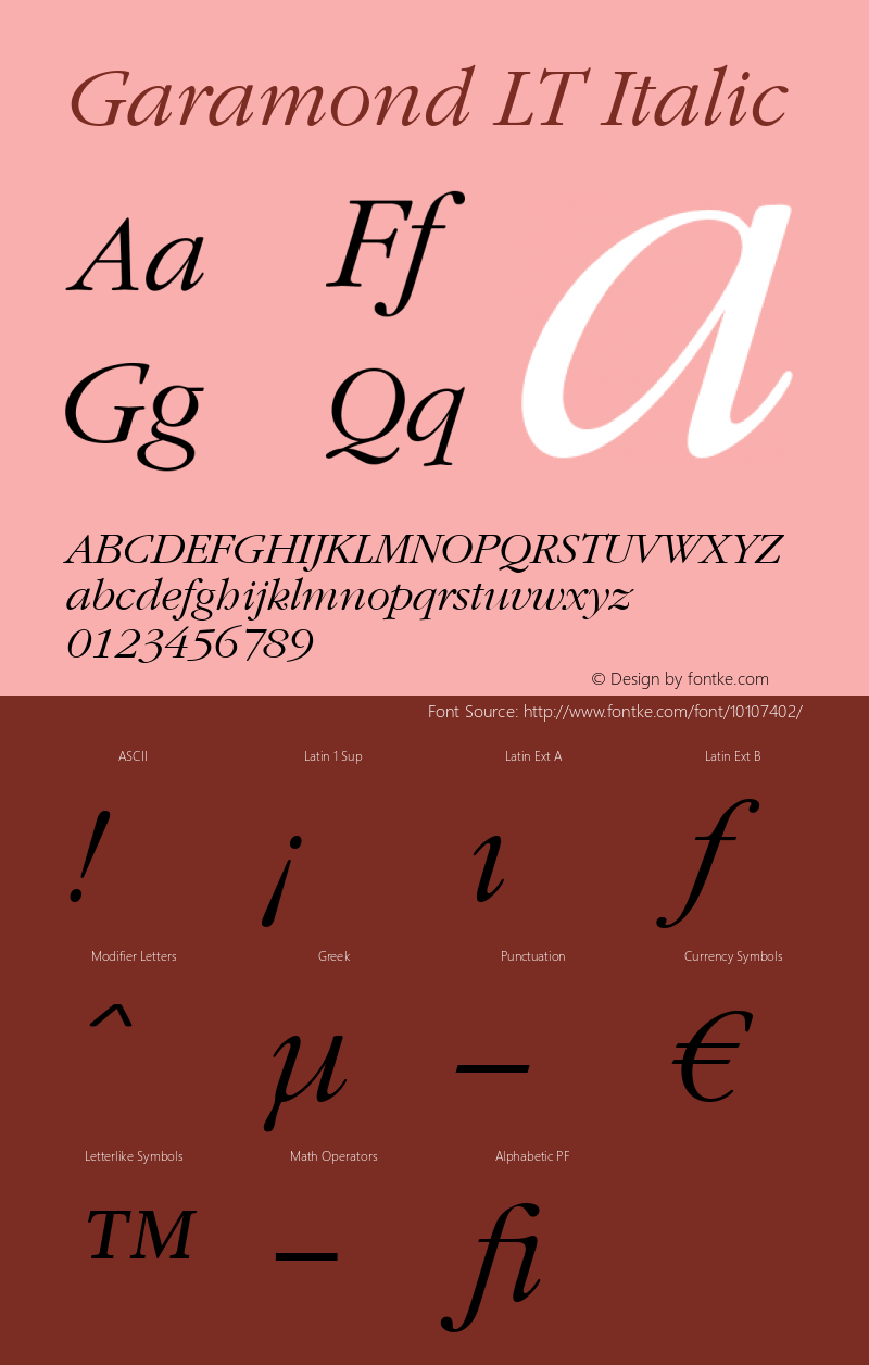 Garamond LT Italic Version 6.1; 2002 Font Sample