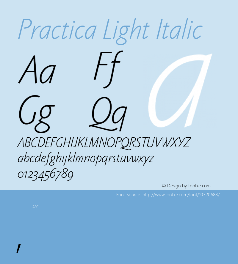 Practica Light Italic Macromedia Fontographer 4.1J 06/08/2006 Font Sample