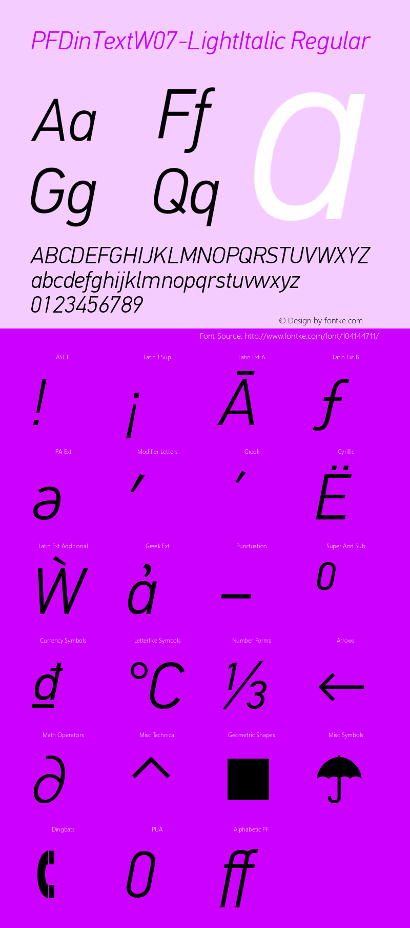 PF DinText W07 Light Italic Version 3.20 Font Sample