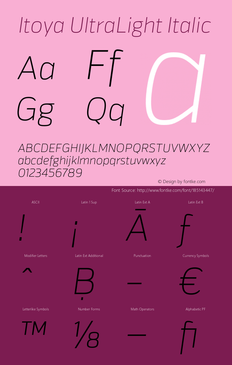 Itoya UltraLight Italic Version 1.000;PS 001.000;hotconv 1.0.70;makeotf.lib2.5.58329图片样张