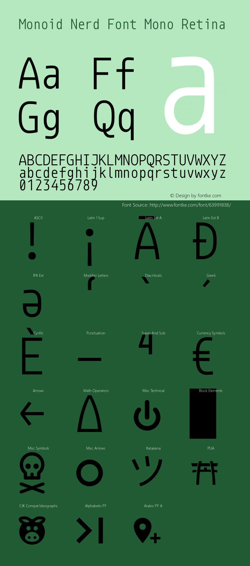 Monoid Retina Nerd Font Complete Mono Version 0.62;Nerd Fonts 2.0. Font Sample