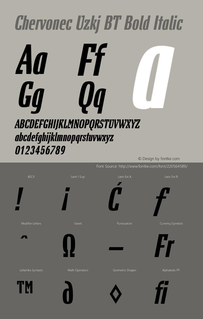 Chervonec Uzkj BT Bold Italic Version 1.01 emb4-OT图片样张